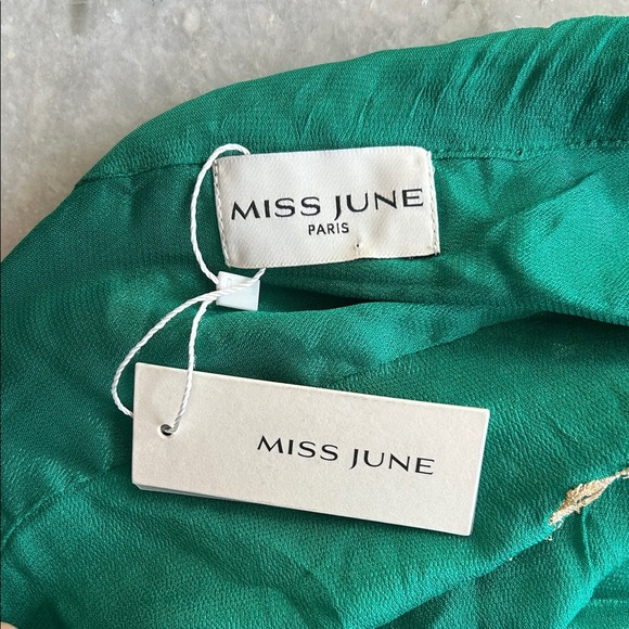 Miss June Paris Green Kimono with Gold Embroidery | One Size - Picture 6 of 8